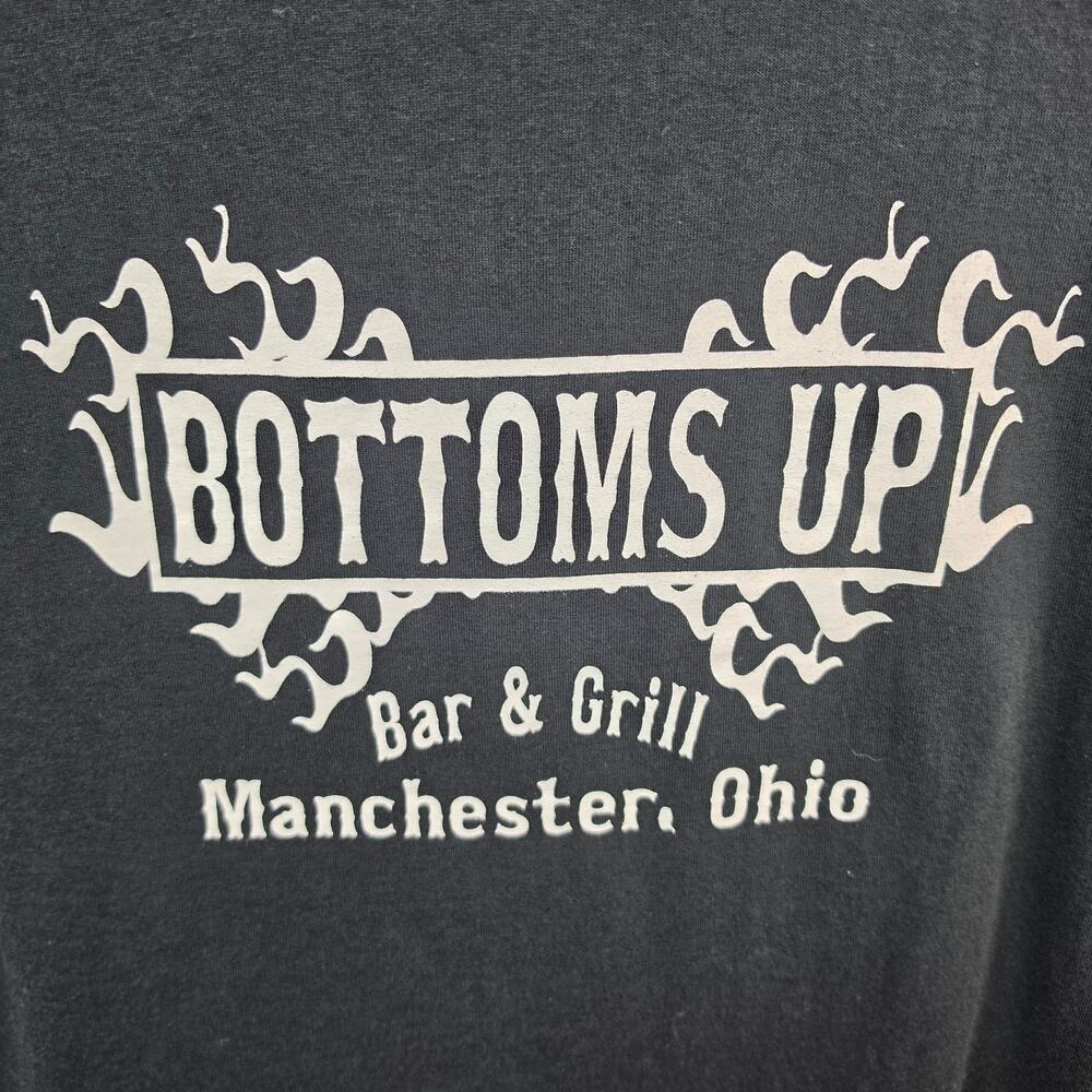 Bottoms Up Bar & Grill Pocket T-Shirt Men's XL Black Manchester Ohio Graphic Tee
